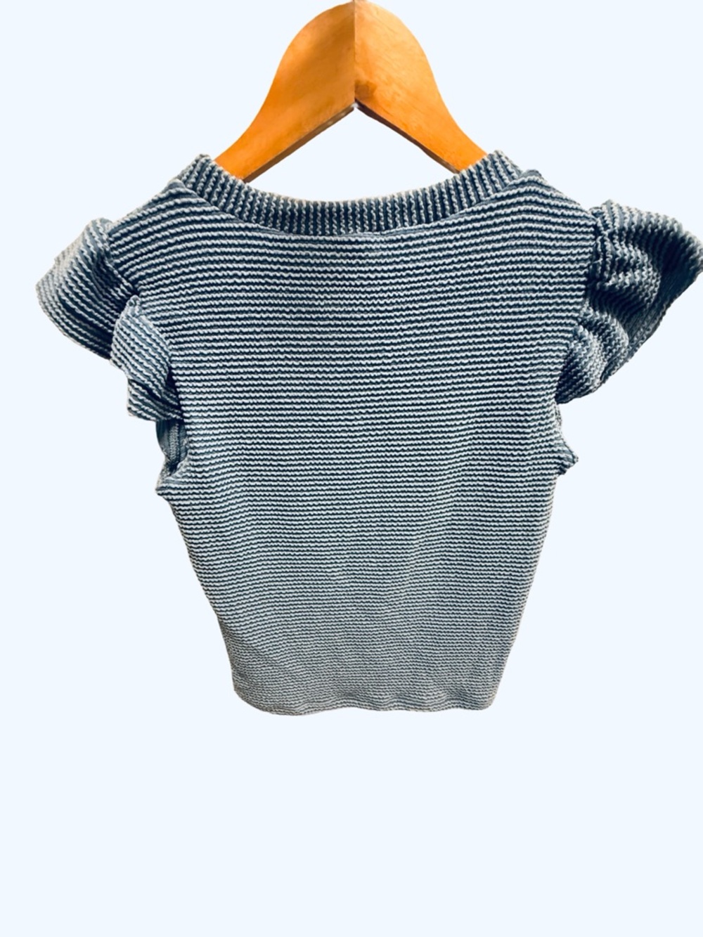 Moa Moa Blue Ribbed Knit Ruffle Flutter Sleeve Top - Small - Picture 5 of 9